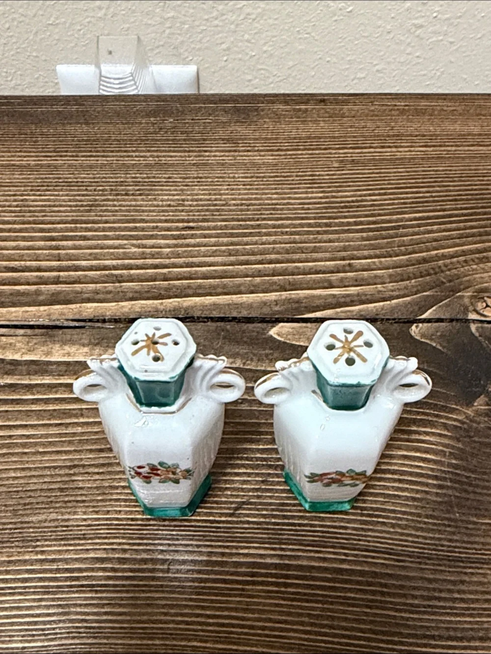 Vintage Hand Painted Porcelain Salt & Pepper Shakers Cottagecore Shabby Chic